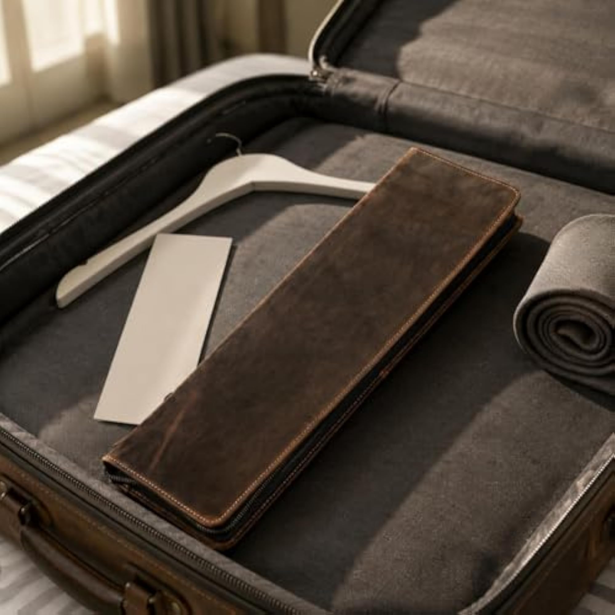 Vintage-Design Tie Travel Case, Leather-Like Storage